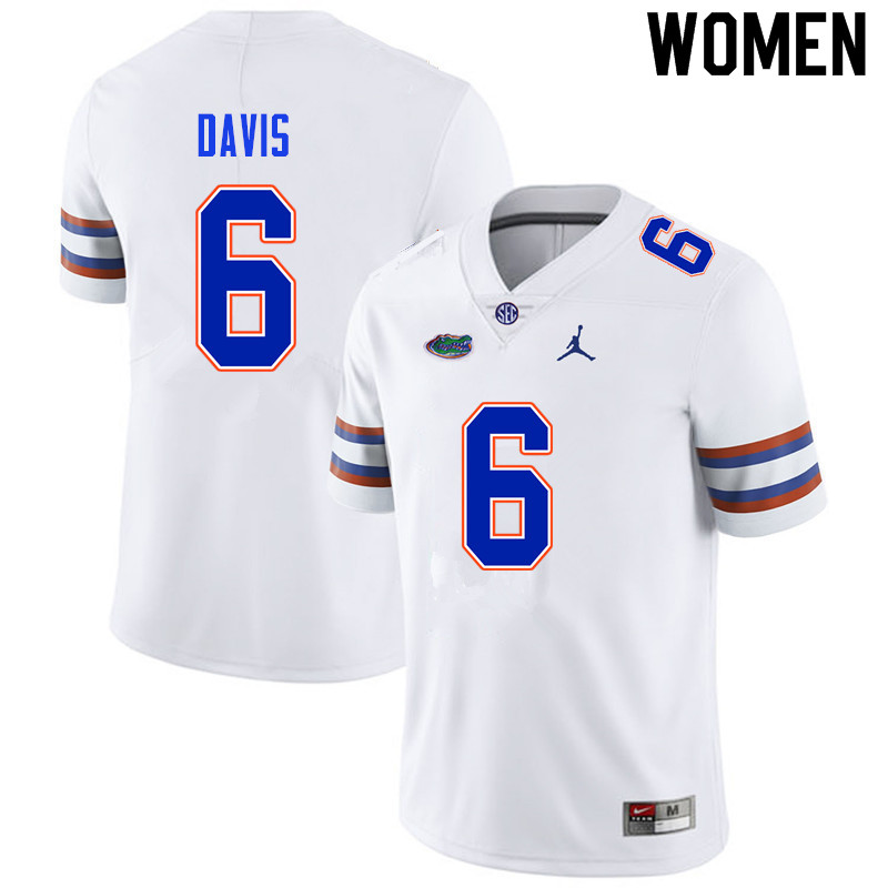 Women #6 Shawn Davis Florida Gators College Football Jerseys Sale-White - Click Image to Close